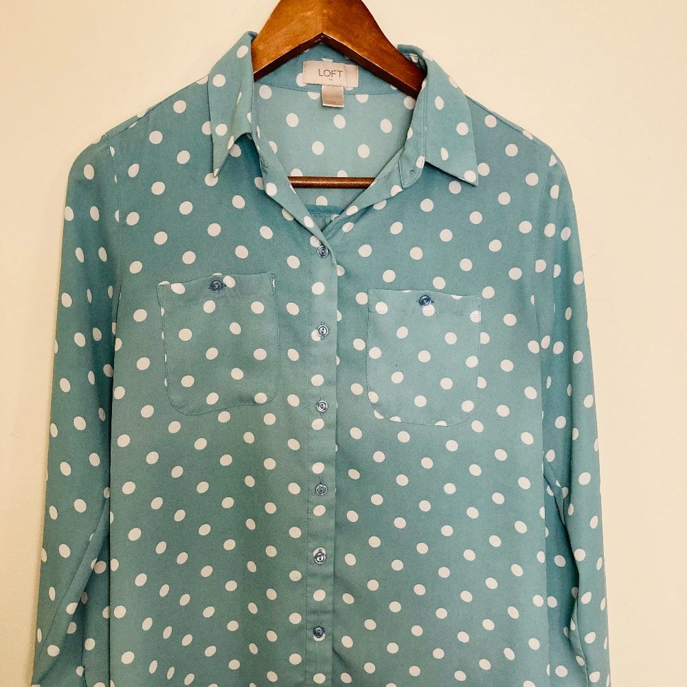 Loft button down powder blue white polka dot